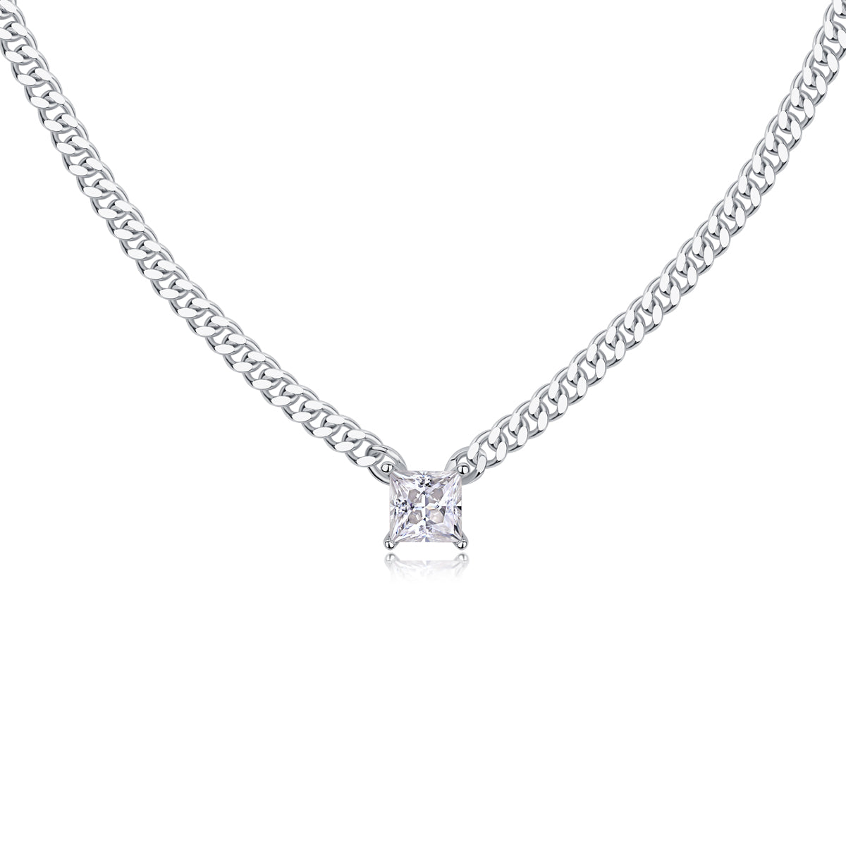 S925 Sterling Silver Square Moissanite Pendant Necklace Fashion Jewelry