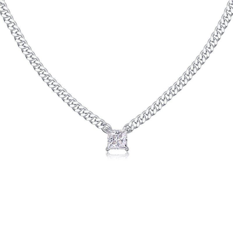 S925 Sterling Silver Square Moissanite Pendant Necklace Modern Elegant Fine Jewelry - 4