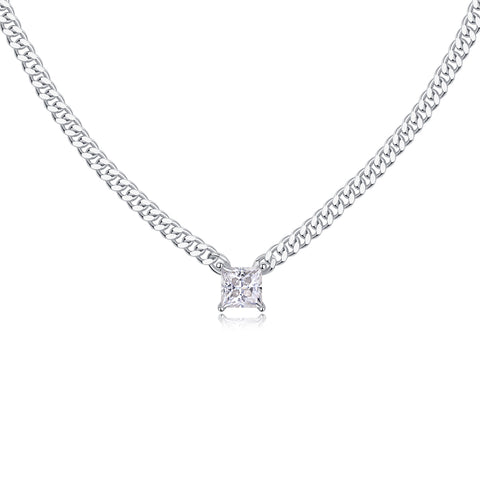 S925 Sterling Silver Square Moissanite Pendant Necklace Fashion Jewelry