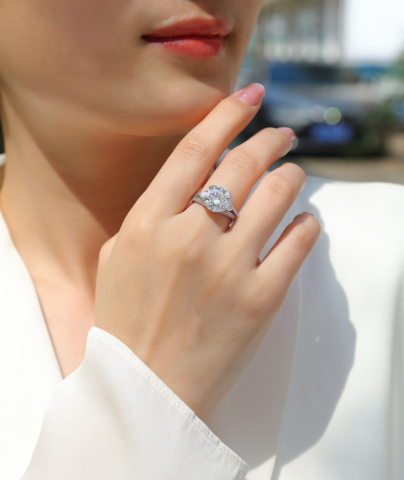 Elegant Radiance Sterling Silver Moissanite Ring with Platinum-Plated Accents - 8