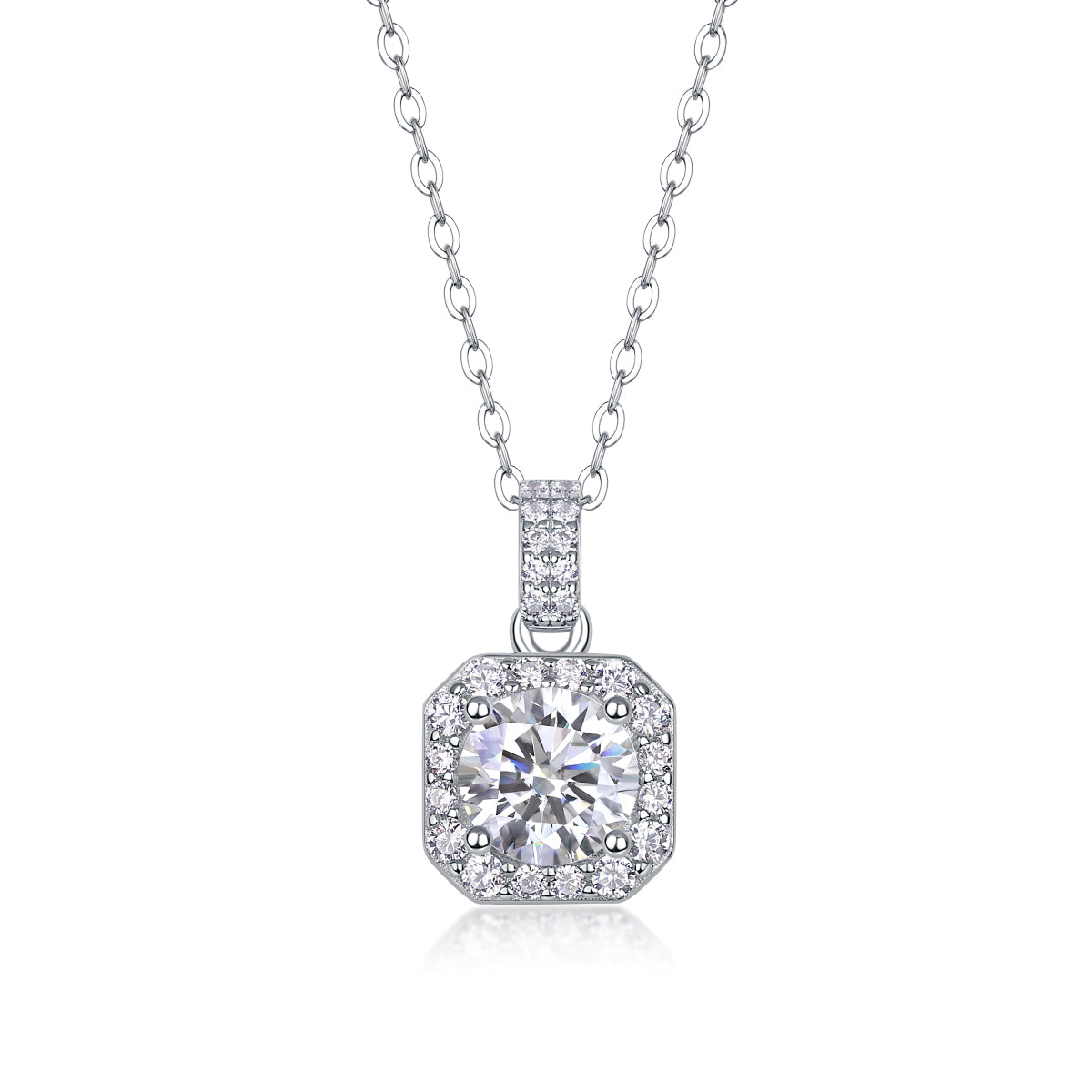 1Dawn Light 1-Carat Moissanite Pendant Necklace in S925 Sterling Silver with Platinum Plating