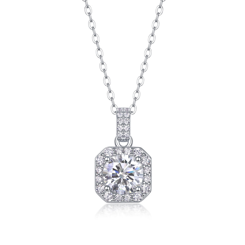 1Dawn Light 1-Carat Moissanite Pendant Necklace in S925 Sterling Silver with Platinum Plating - 1