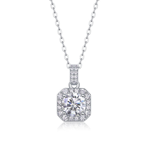 1Dawn Light 1-Carat Moissanite Pendant Necklace in S925 Sterling Silver with Platinum Plating