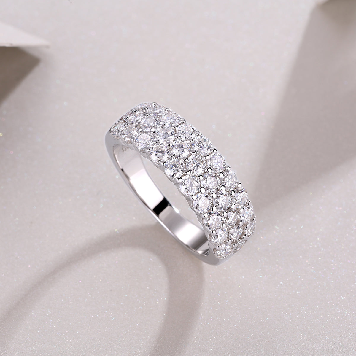 Multi-row Moissanite Silver Ring Luxury Fine Jewelry