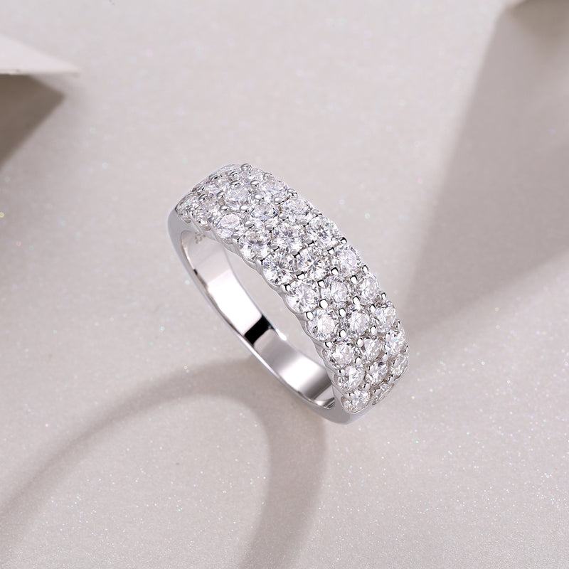Multi-row Moissanite S925 Silver Ring Modern Elegant Fine Jewelry - 6