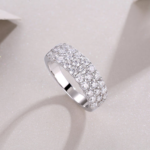 Multi-row Moissanite Silver Ring Luxury Fine Jewelry