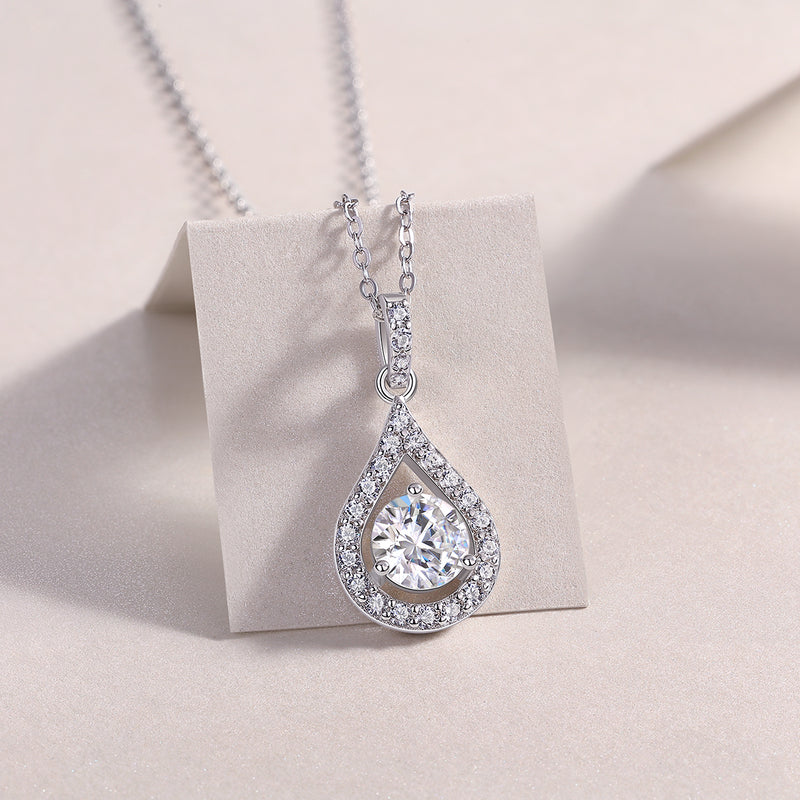 1Heart Charm Sterling Silver Necklace with 1-Carat Moissanite Pendant Elegant Teardrop Design - 5