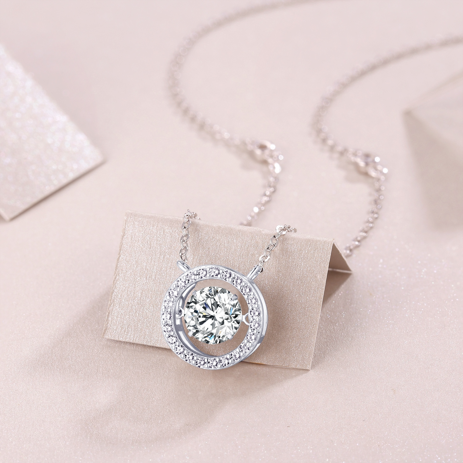 1Carat Moissanite Pendant Necklace in S925 Sterling Silver with Platinum-Plated Accent