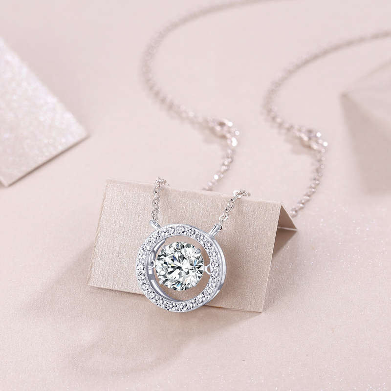 1Carat Moissanite Pendant Necklace in S925 Sterling Silver with Platinum-Plated Accent - 4