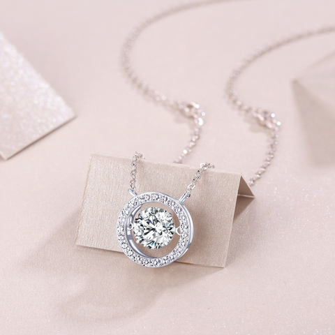 1Carat Moissanite Pendant Necklace in S925 Sterling Silver with Platinum-Plated Accent