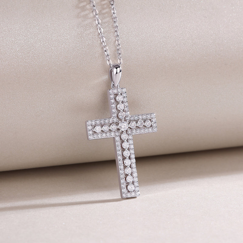 Luxury S925 Silver Moissanite Cross Pendant Necklace 40cm Elegant Fine Jewelry - 3