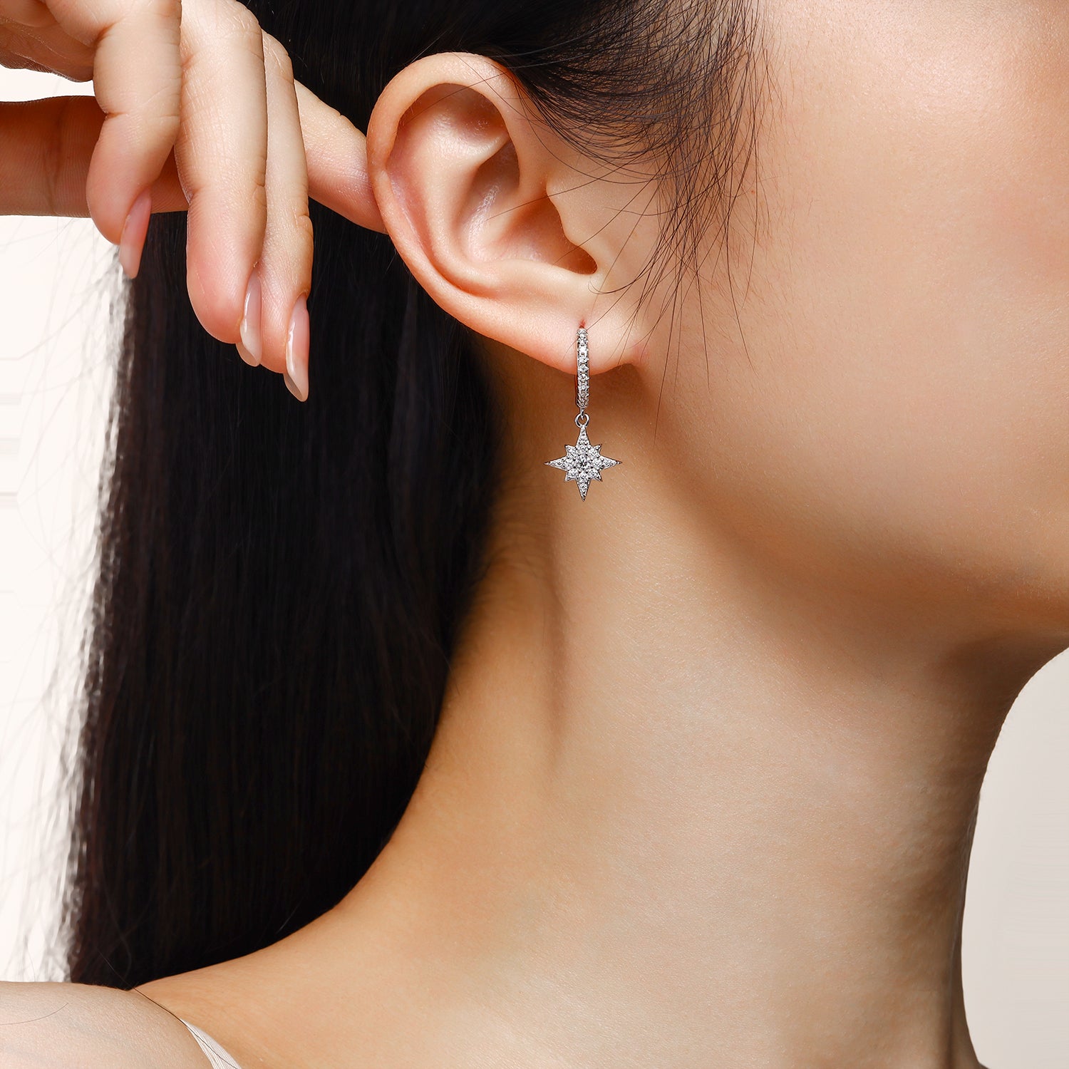 S925 Sterling Silver Star and Moon Moissanite Earrings Set