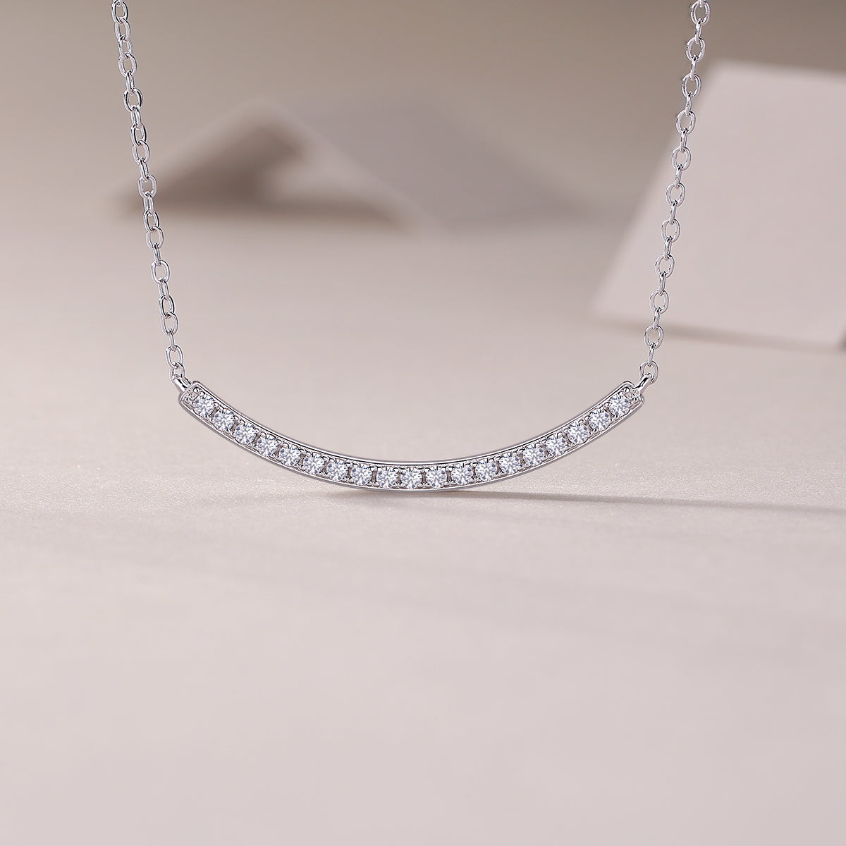 1Joy S925 Sterling Silver Moissanite Pendant Necklace Elegant Curved Bar Design