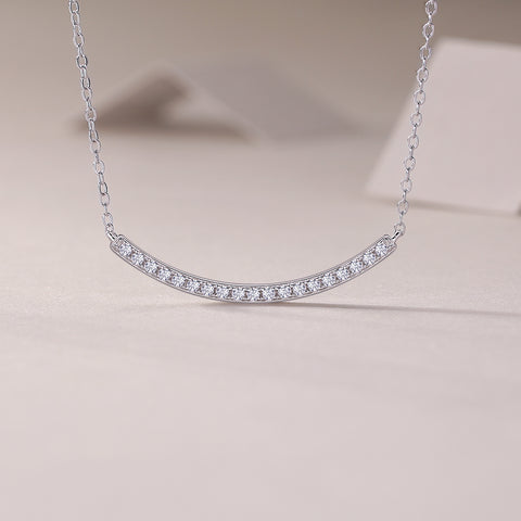 1Joy S925 Sterling Silver Moissanite Pendant Necklace Elegant Curved Bar Design