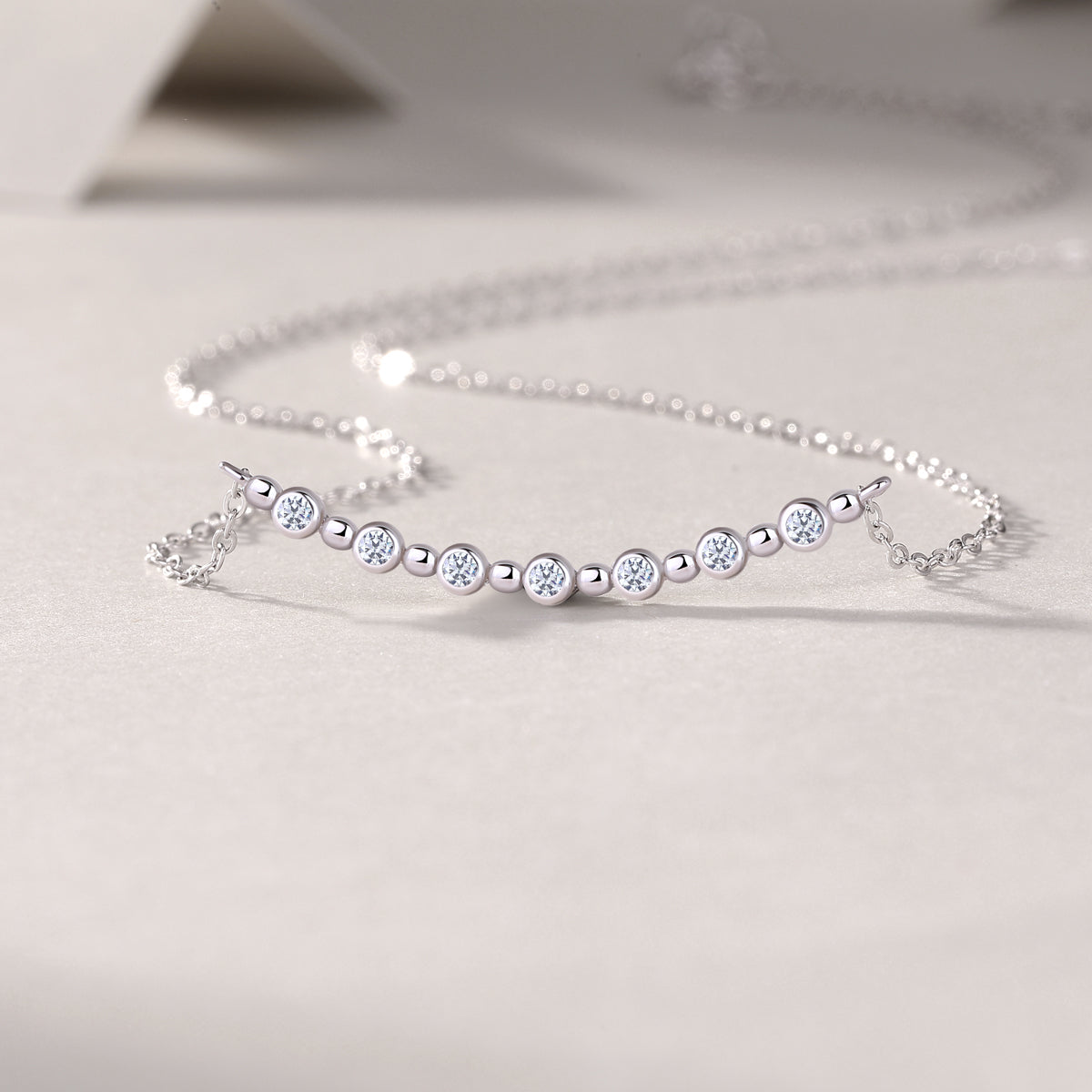 S925 Sterling Silver Moon and Stars Moissanite Pendant Necklace 40cm
