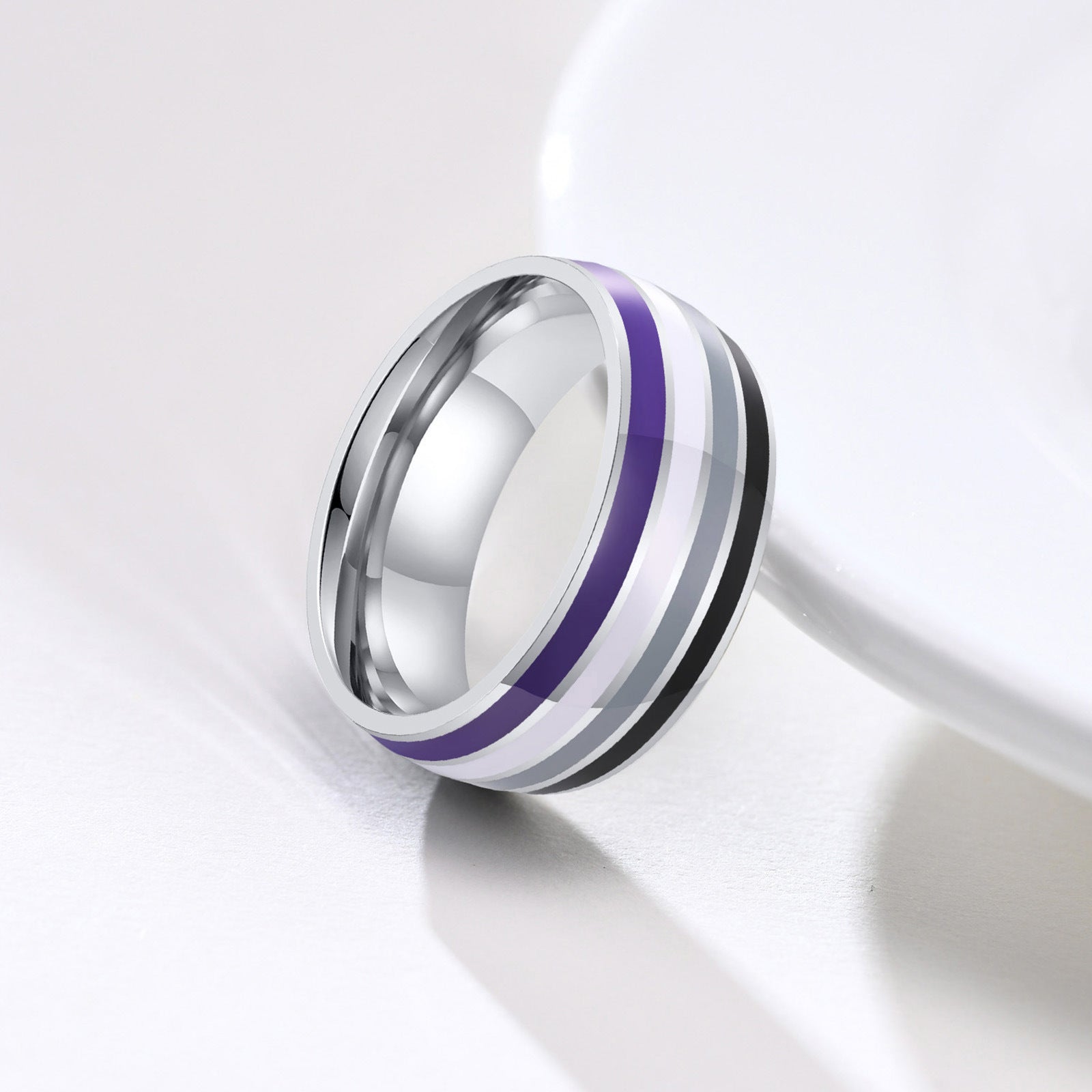 8mm Rainbow Titanium Steel Men's Flag Ring