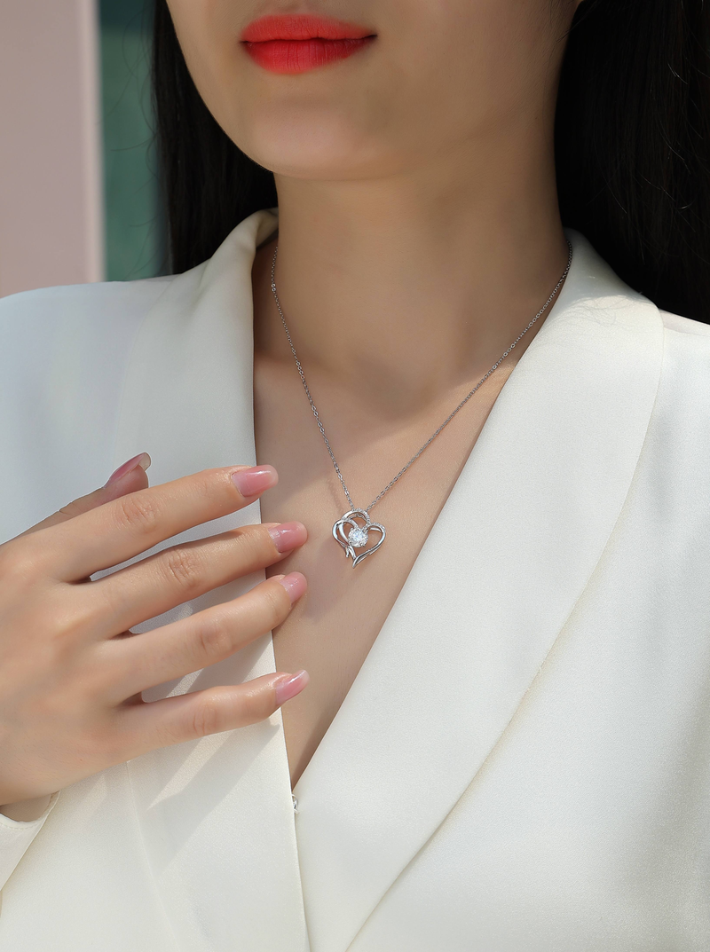 1-Carat Moissanite Heart Pendant Necklace in Sterling Silver - 5