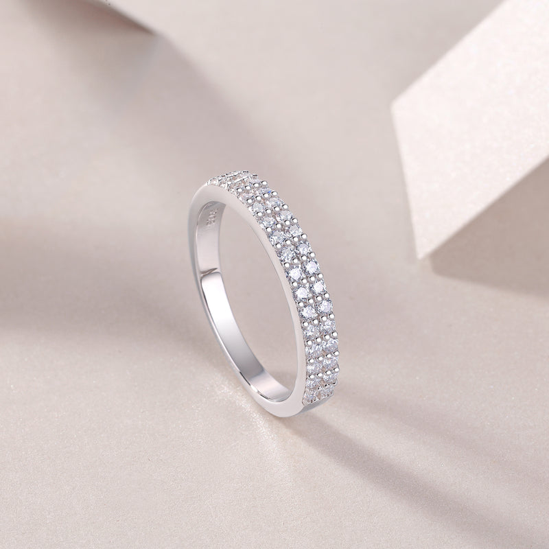 Double Row Moissanite S925 Silver Ring Elegant Sparkle Fashion Jewelry - 4