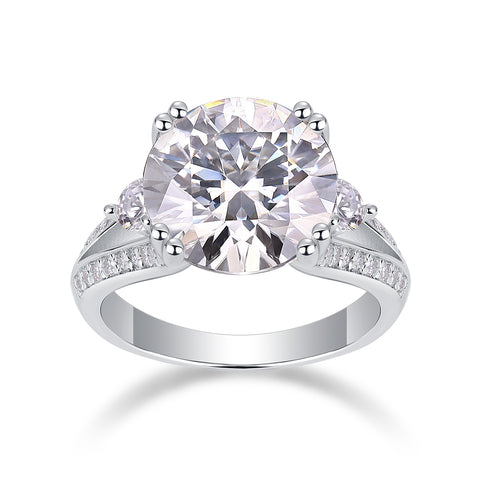 Elegant Radiance Sterling Silver Moissanite Ring with Platinum-Plated Accents