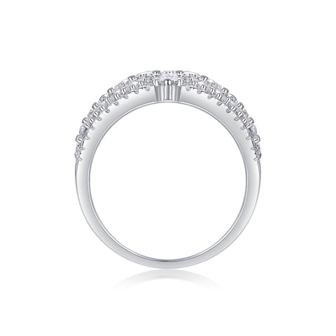 Luxurious Moissanite Silver Ring in S925 with Wide Band and Multiple Diamonds