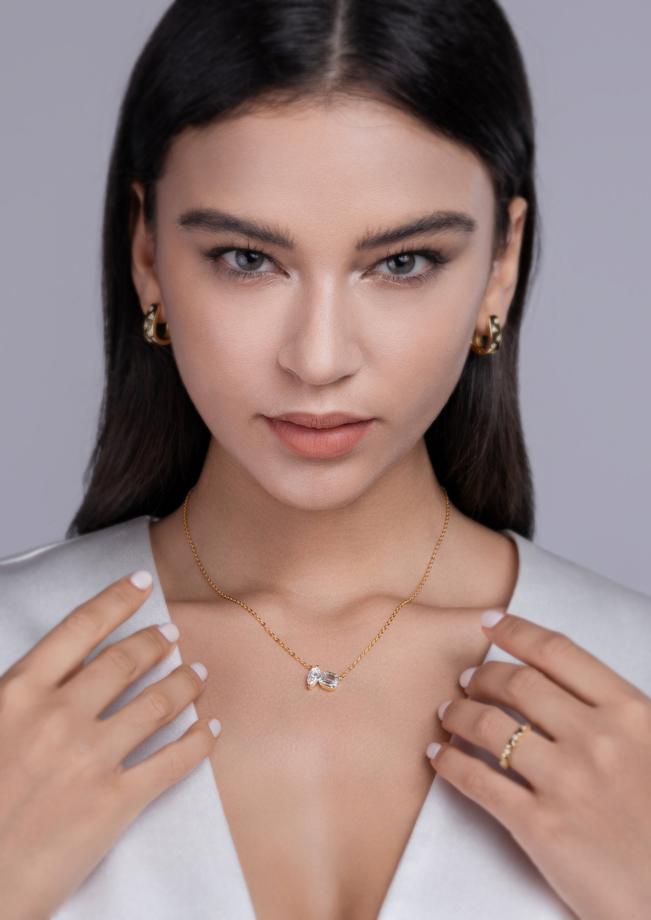 Double Diamond Shadow Moissanite Pendant Necklace S925 Sterling Silver Gold-plated