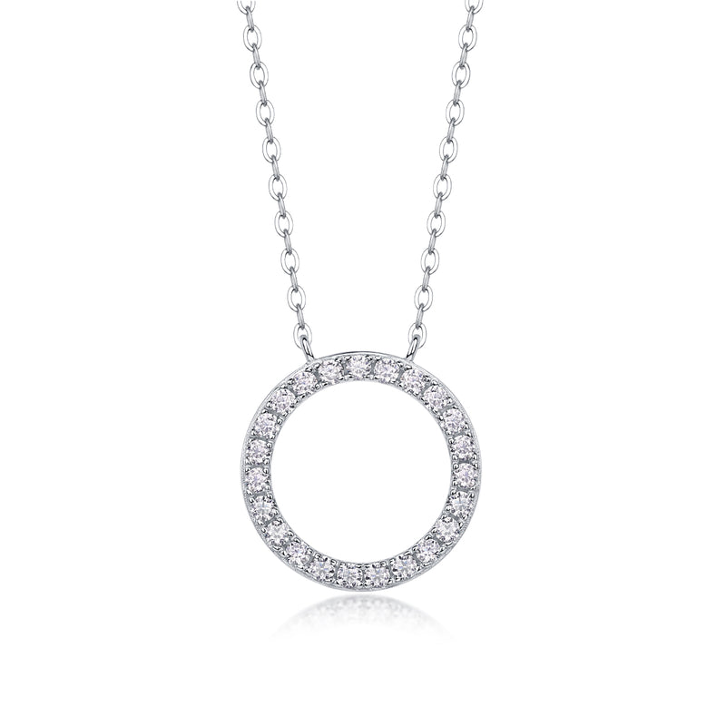 S925 Sterling Silver Moissanite Circle Pendant Necklace 40cm Modern Elegant Fine Jewelry - 2