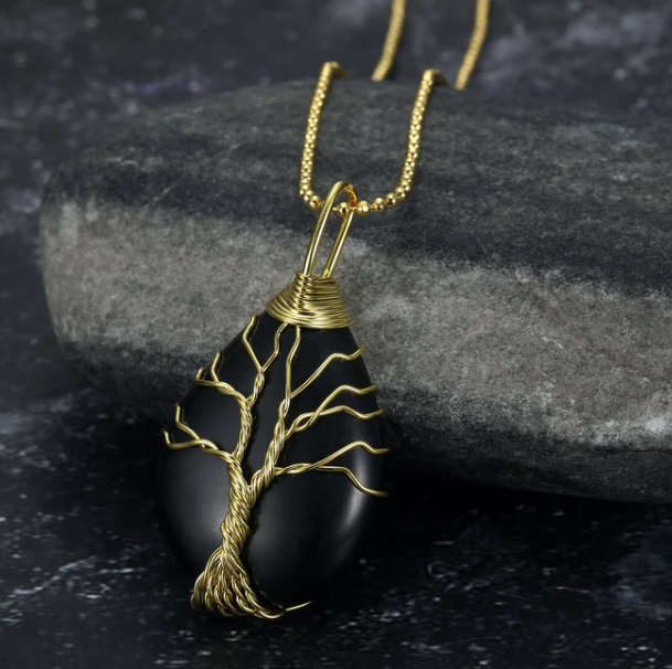 Celtic Tree of Life Teardrop Gemstone Pendant Necklace