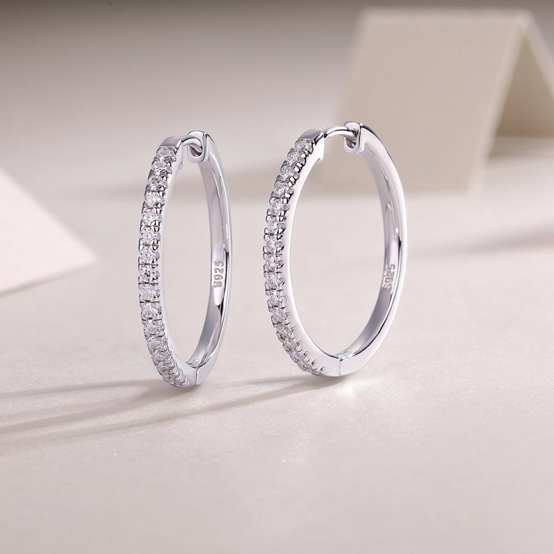 S925 Sterling Silver Moissanite Hoop Earrings with Platinum Plating - 4