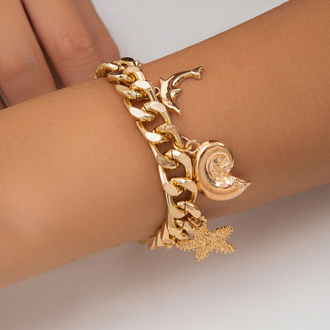 Boho Beach Charm Necklace and Bracelet Set for Women