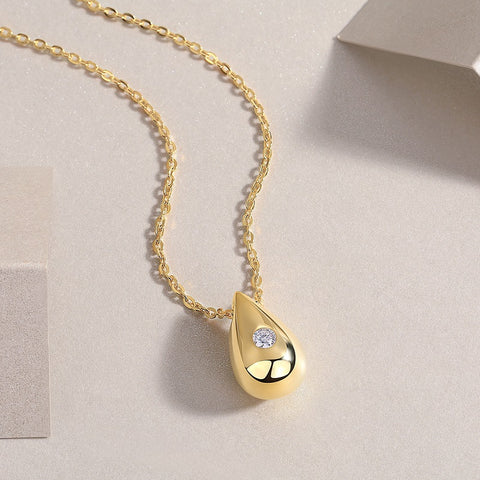 Dreamy Water Drop Moissanite Necklace Pendant in S925 Sterling Silver with Gold Plating