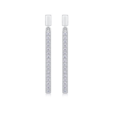 Moissanite Silver Stud Earrings Luxury Long Bar Design