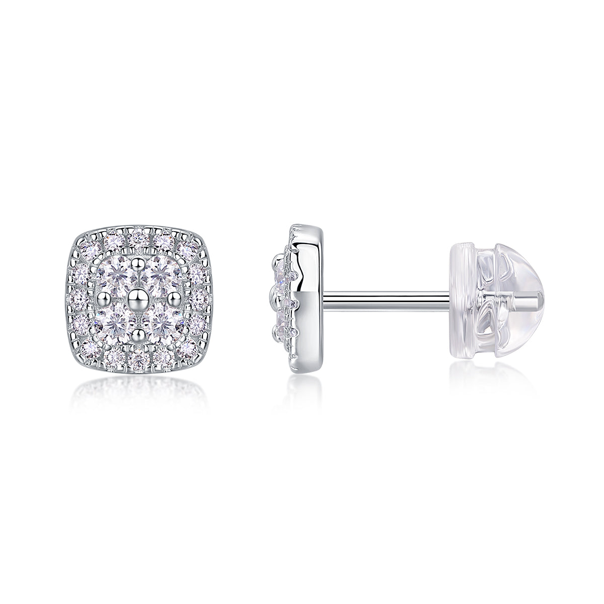 S925 Sterling Silver Moissanite Stud Earrings Luxury Square Design