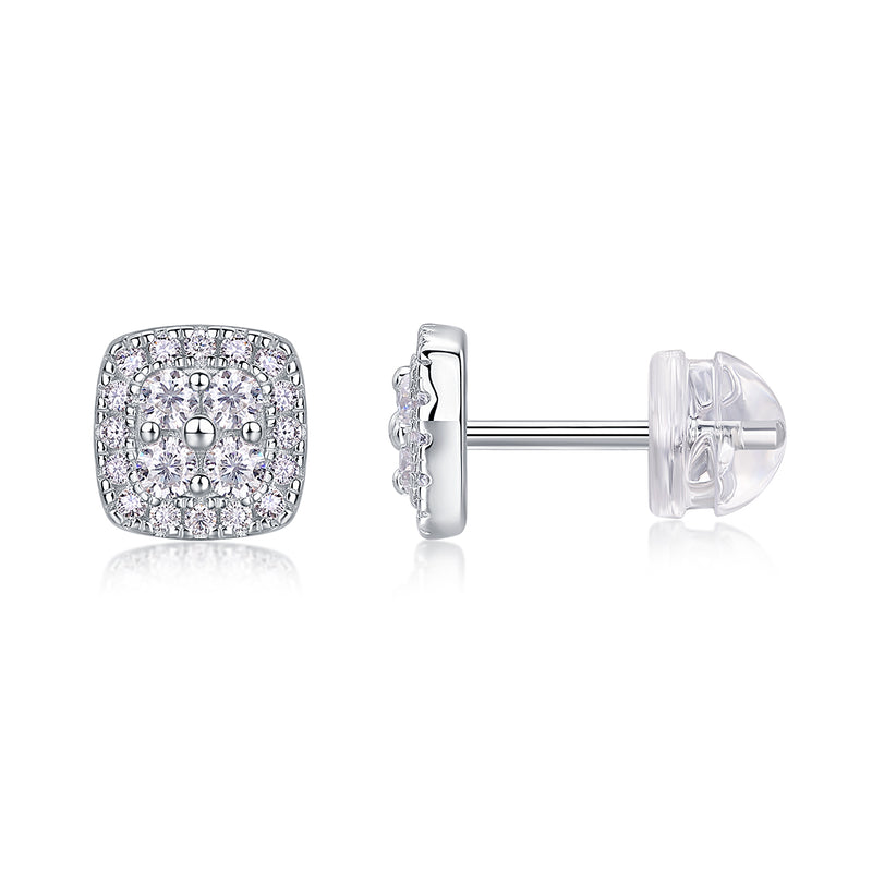 S925 Sterling Silver Moissanite Square Stud Earrings Luxury Design - 2
