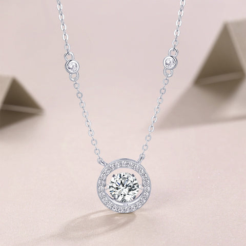 1Carat Moissanite Pendant Necklace in S925 Sterling Silver with Platinum-Plated Accent