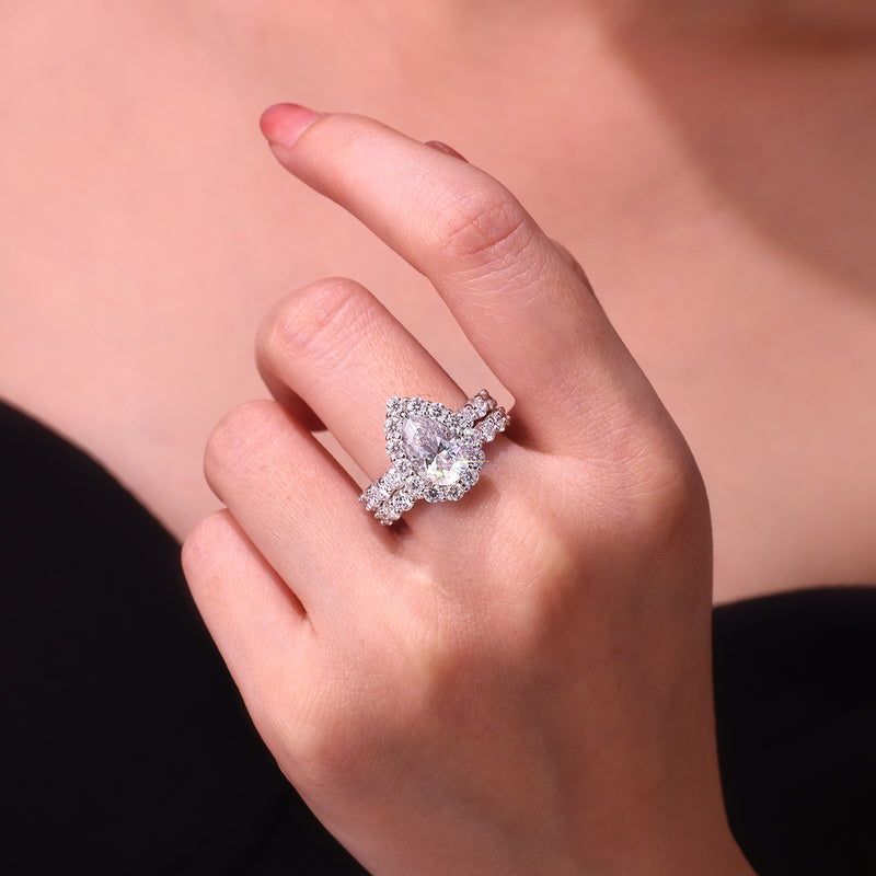 1Devoted Dew Moissanite Sterling Silver Ring Set Pear-Shaped Fashion Jewelry - 5