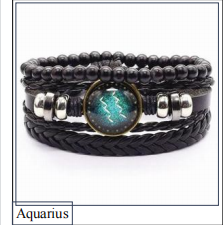 Men's Braided Leather Cord Bracelet with Alloy Zodiac Charm - 10