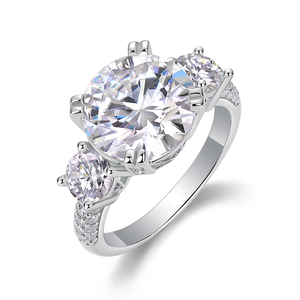5-Carat Moissanite Sterling Silver Ring with Platinum-Plated Accents