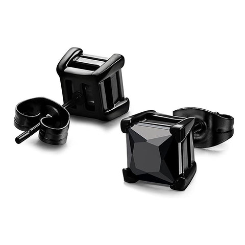 Punk Black Zircon Square Stud Earrings Set 6mm