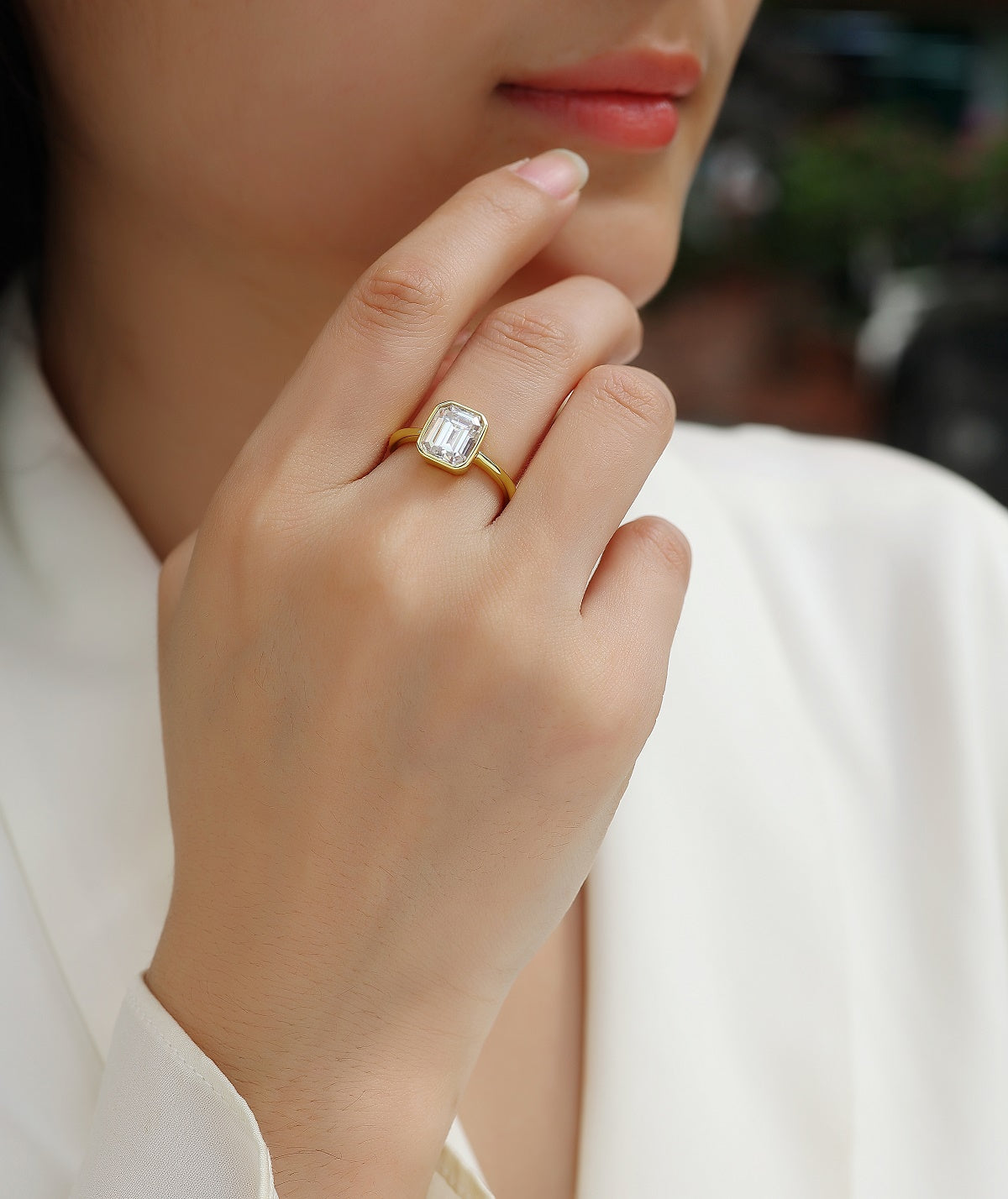 S925 Sterling Silver Moissanite Ring Gold-Plated Octagonal 7x9mm Elegant Fashion Jewelry