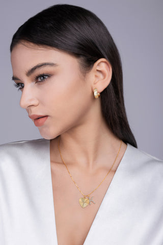 1Heart Secret S925 Sterling Silver Necklace Pendant Set with Moissanite and Gold Plating