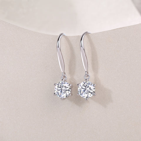 1Carat Moissanite Silver Earrings Elegant Dangle Drop Jewelry