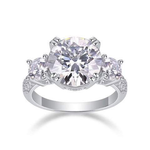 5-Carat Moissanite Sterling Silver Ring with Platinum-Plated Accents - Modern & Elegant