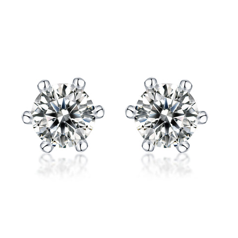 Classic Six-Prong Moissanite Silver Stud Earrings Elegant Fine Jewelry