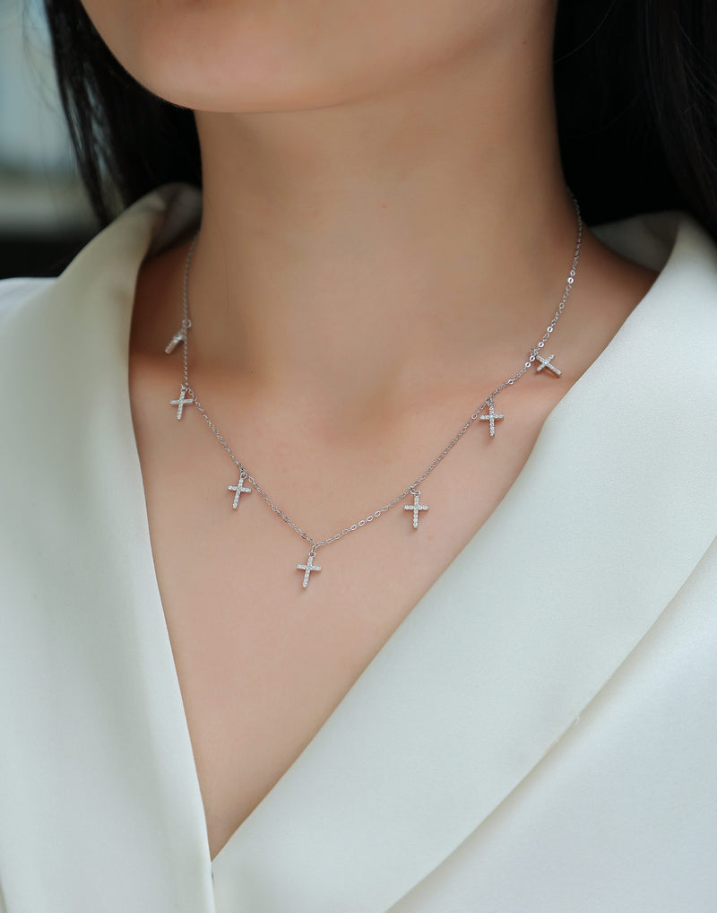 1Holy Light Cross Necklace Set with Moissanite in S925 Sterling Silver - 5