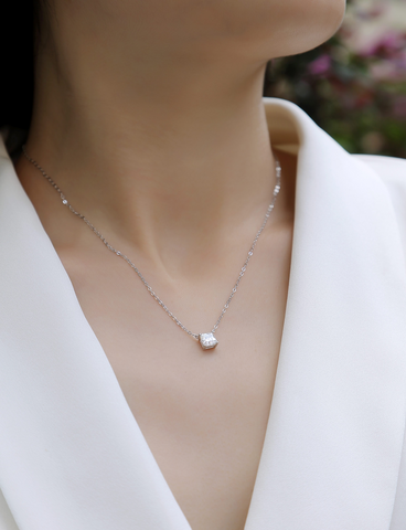 Square Moissanite Pendant Necklace in S925 Sterling Silver Elegant Fine Jewelry