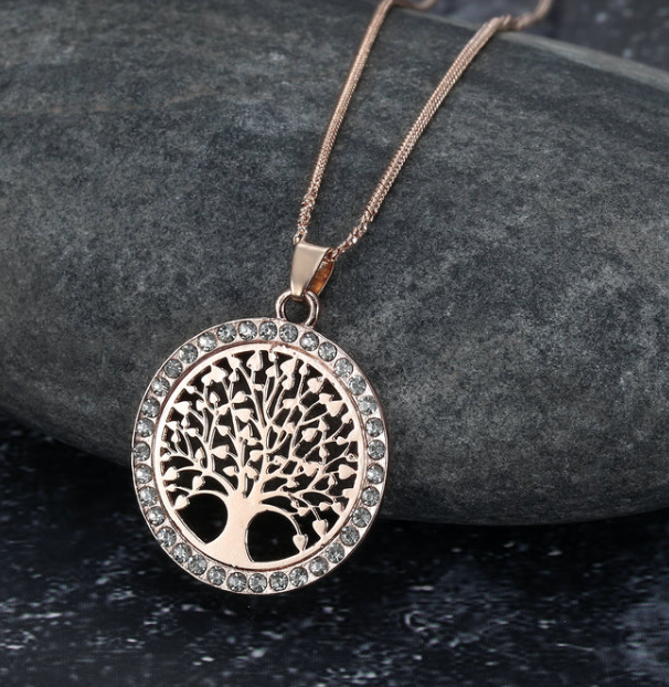 Celtic Tree of Life Pendant Necklace with Cubic Zirconia for Women