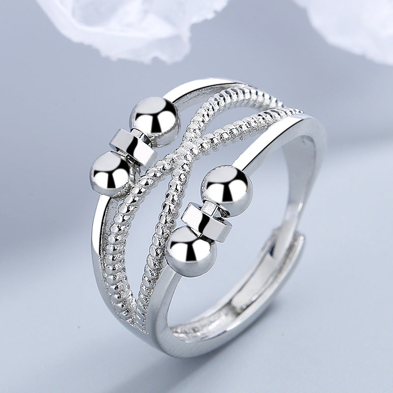 Adjustable Double-Layer Open Design Copper Ring for Women - 4