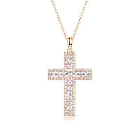 S925 Sterling Silver Cross Pendant Necklace with Moissanite Accent