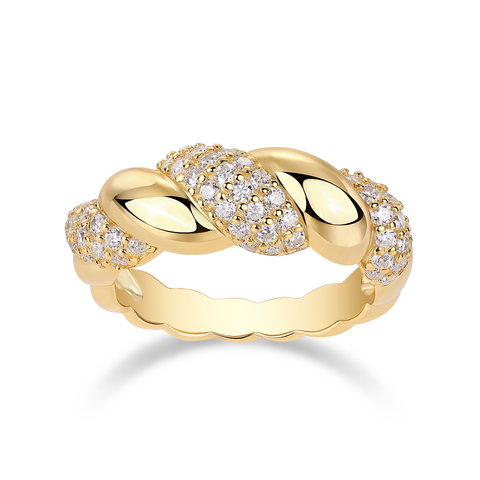 S925 Sterling Silver Gold-Plated Moissanite Ring Fashion Jewelry Accessory