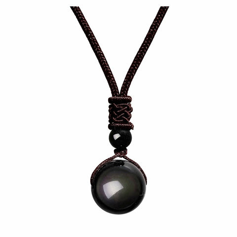 16mm Natural Obsidian Pendant Amethyst Necklace for Men and Women